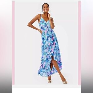 Lilly Pulitzer Women’s Mareena Maxi Dress Saltwater Blue Shade Seekers Small